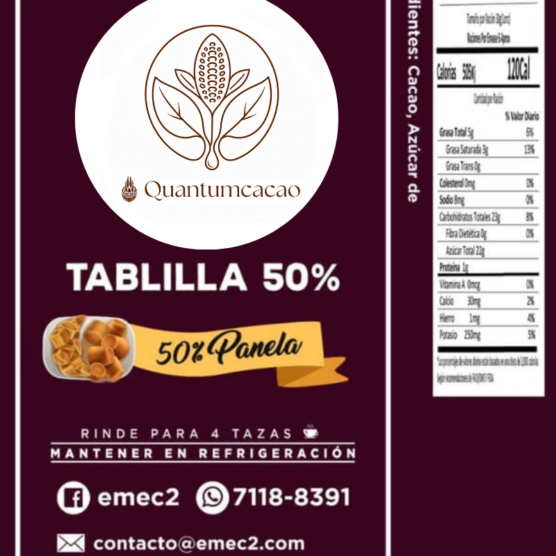 Tablilla 50% Cacao y Panela – 100 g